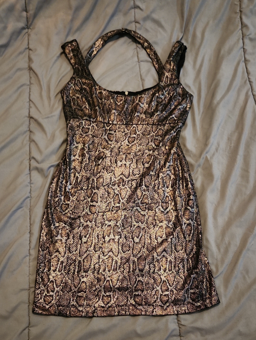 GUESS Sleeveless Snake Print Bodycon Dress - Metallic Brown